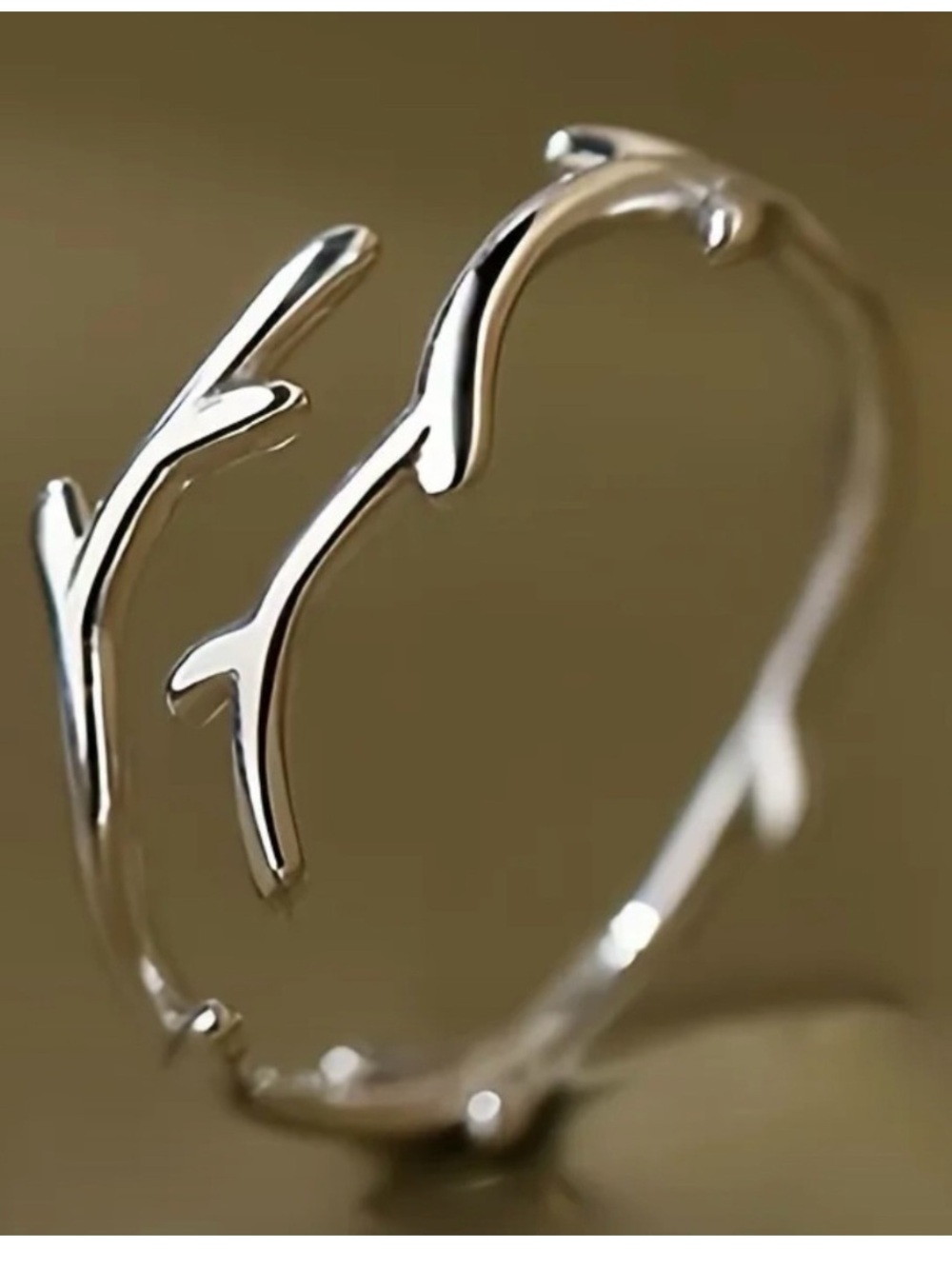 Minimal Branch Silver Open Bangle Bracelet - Women's Jewelry